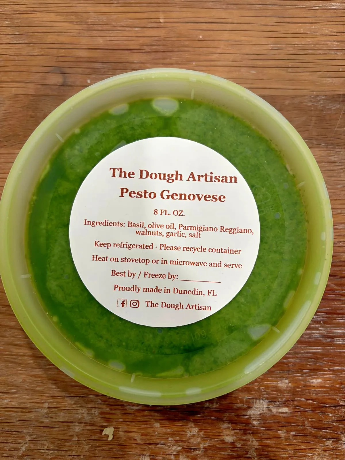 The Dough Artisan Pesto Genovese in an 8 fluid ounce container